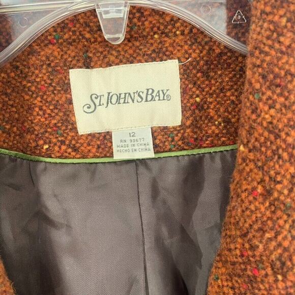 St. Johns Way Tweed Blazer Jacket Womens VTG 12/Modern 6 Rust Orange Wool Blend - Picture 3 of 12